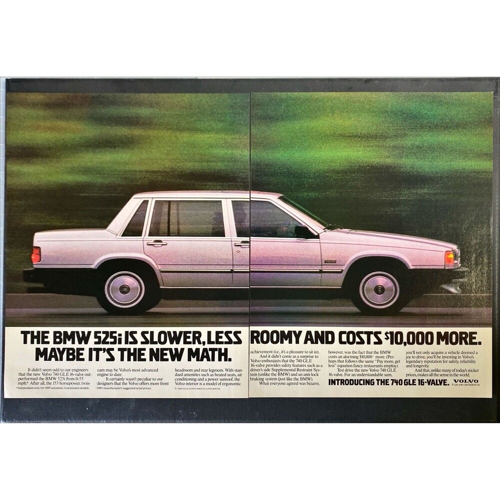 BMW 525i "with New 740 GLE 16-Valve" 2-Page Vintage Print Ad 1989